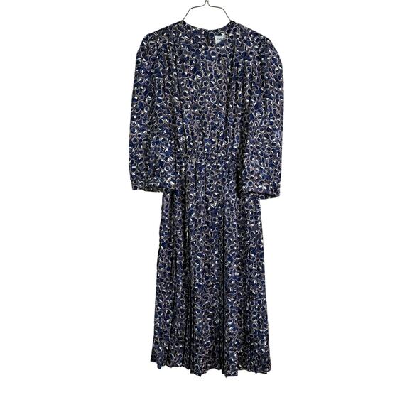 Lady Page Susan Page VINTAGE navy blue white jacquard‎ print midi dress MEDIUM - Picture 1 of 10